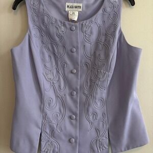 Y2K Retro Lavender Embroidered Button Up Fairycore Vest cottagecore Top - Medium